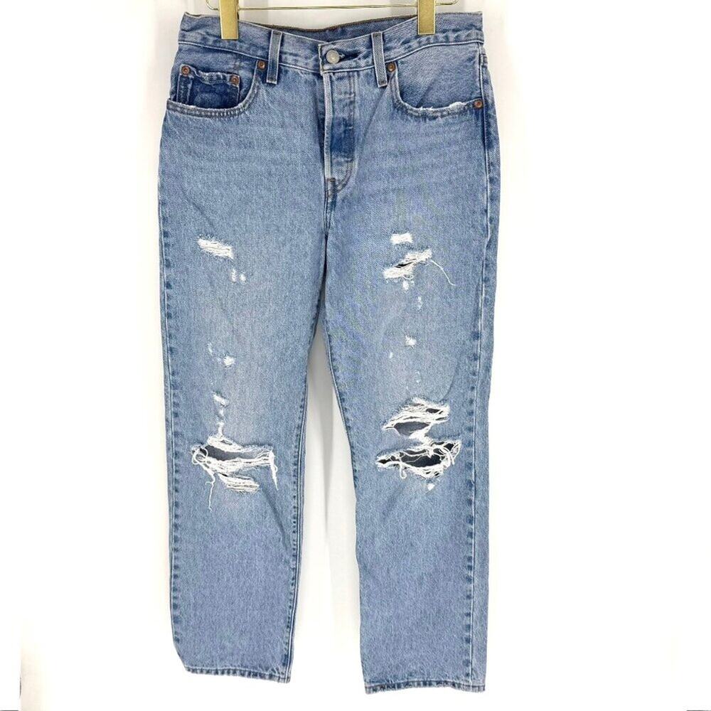Levi's 501 Button Flyโ Straight Leg Distressed Non-stretch Cotton Denim 27